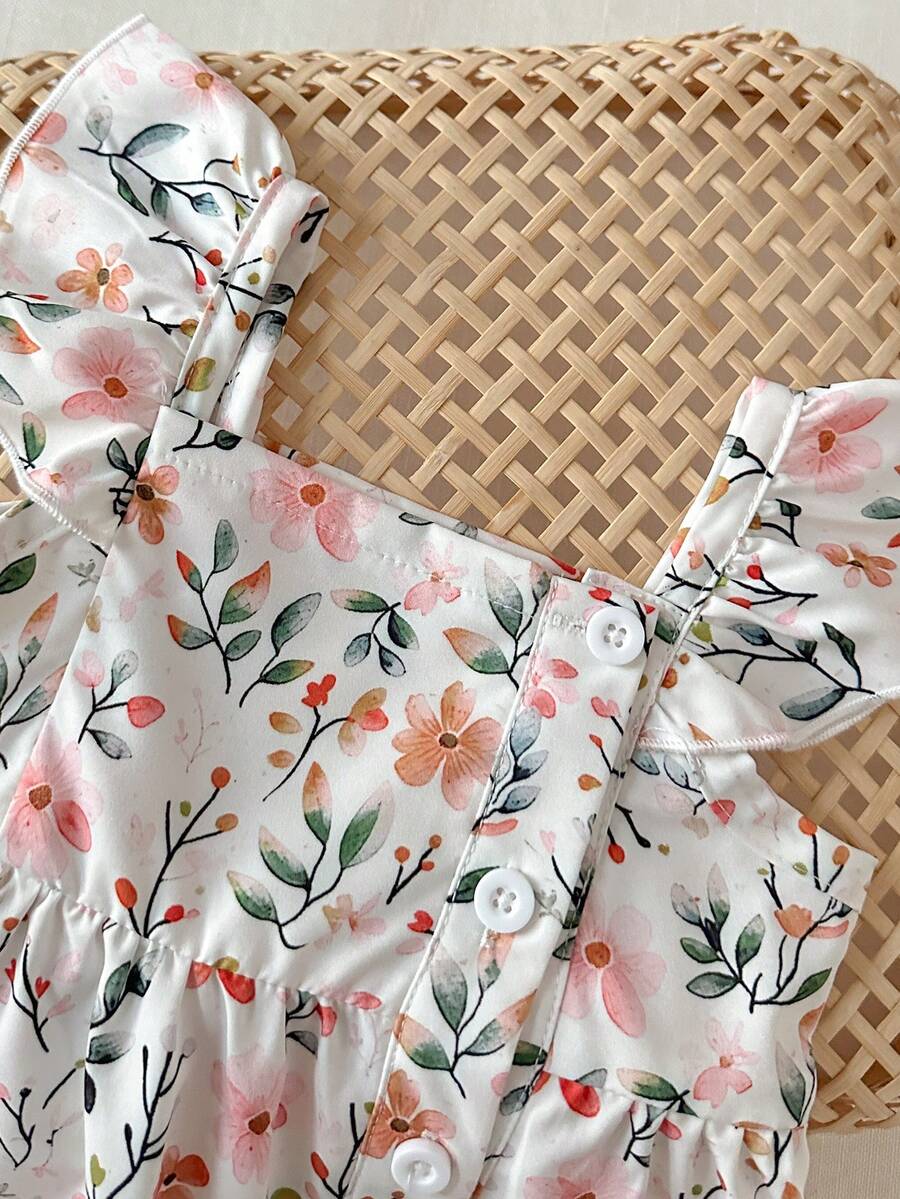 2PCS Baby Watercolor Floral Dress and Hairband Set for Cute Summer Outings