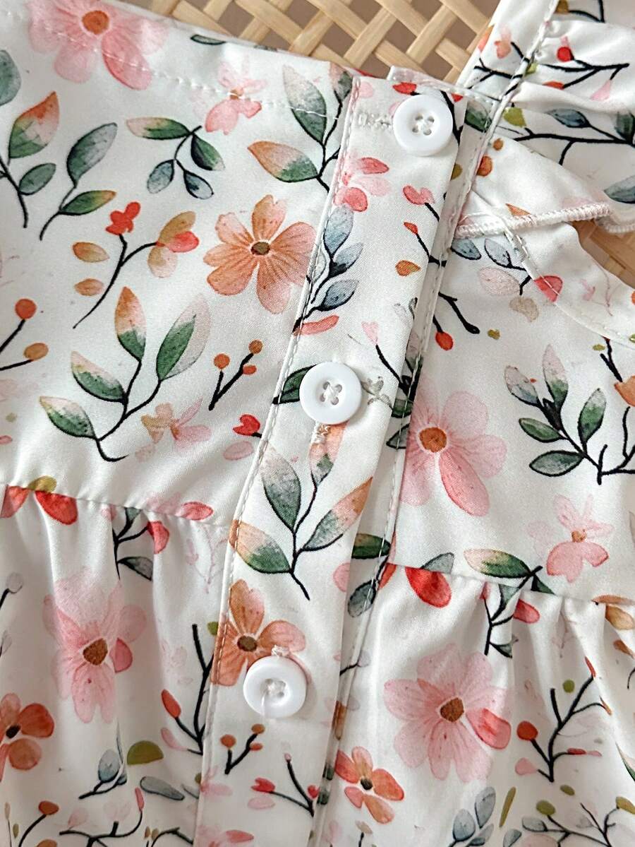 2PCS Baby Watercolor Floral Dress and Hairband Set for Cute Summer Outings