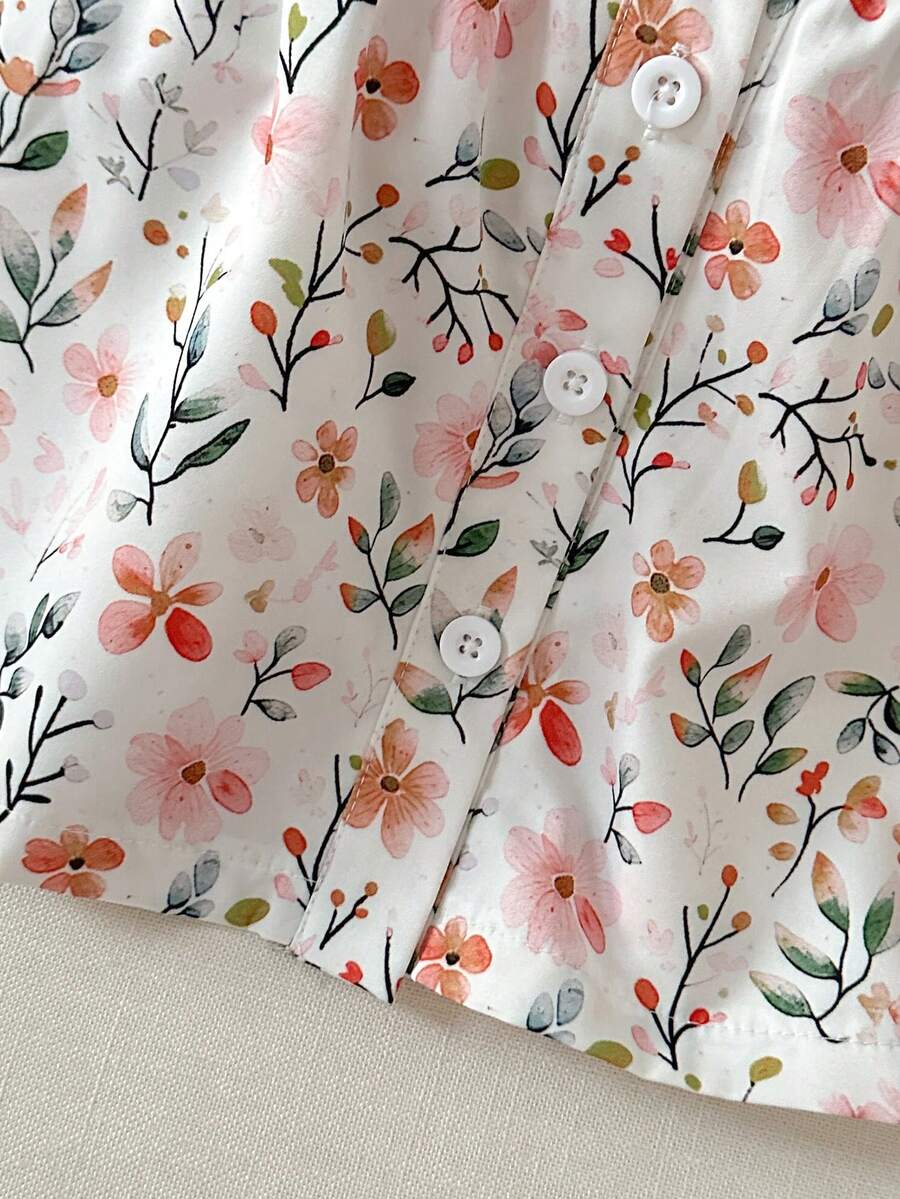 2PCS Baby Watercolor Floral Dress and Hairband Set for Cute Summer Outings