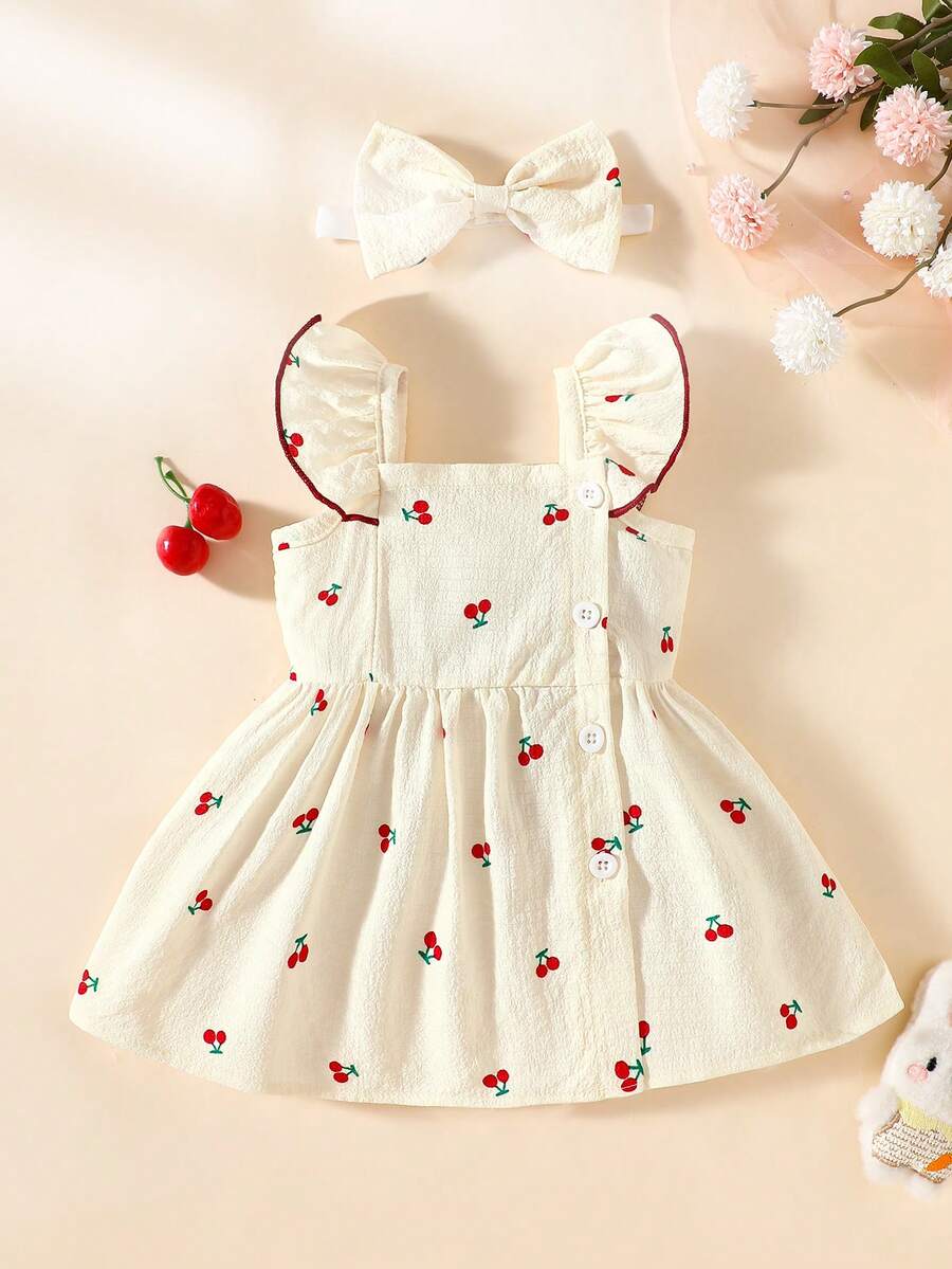 2PCS Baby Watercolor Floral Dress and Hairband Set for Cute Summer Outings
