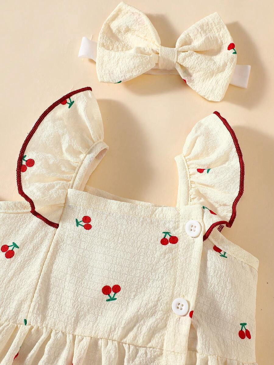 2PCS Baby Watercolor Floral Dress and Hairband Set for Cute Summer Outings