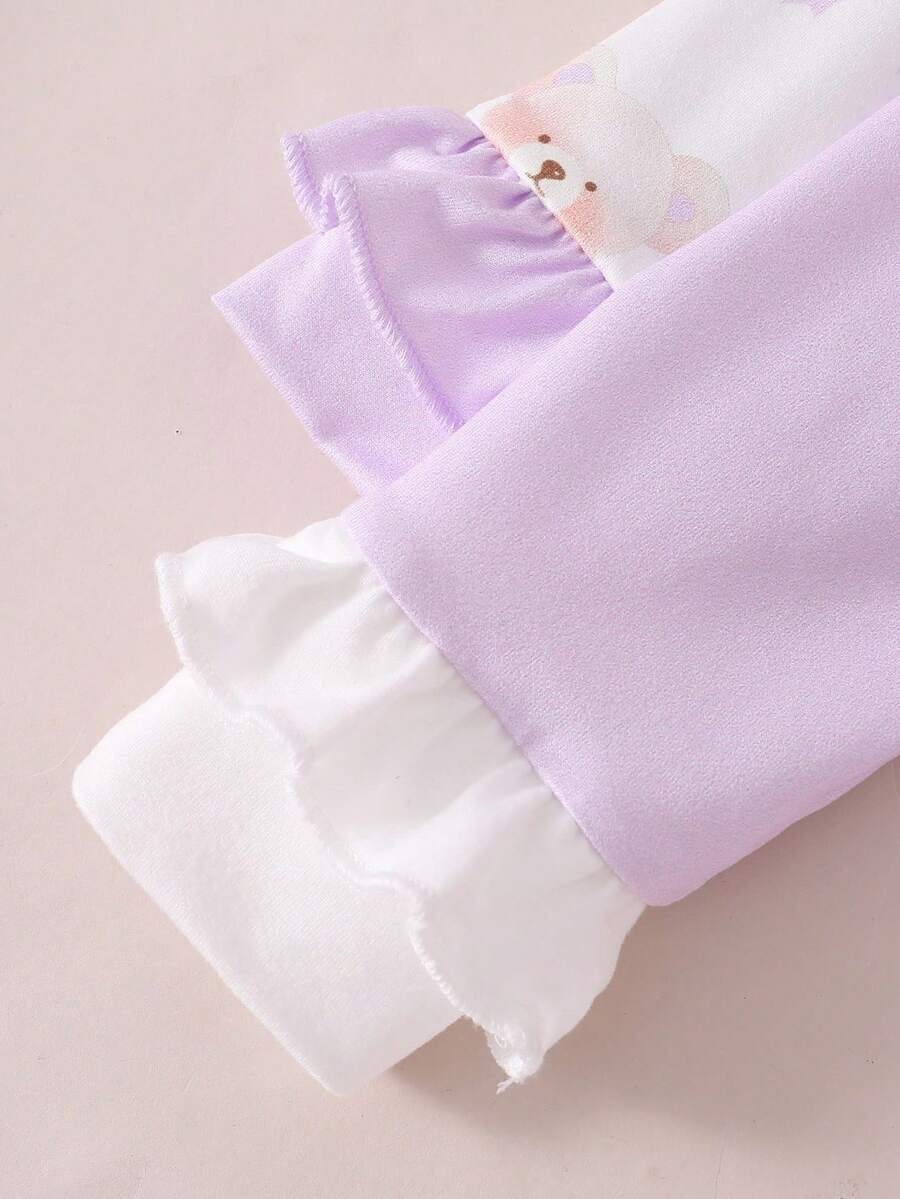 4PCS Newborn Bear & Bow Print Romper Set with Hat & Mittens