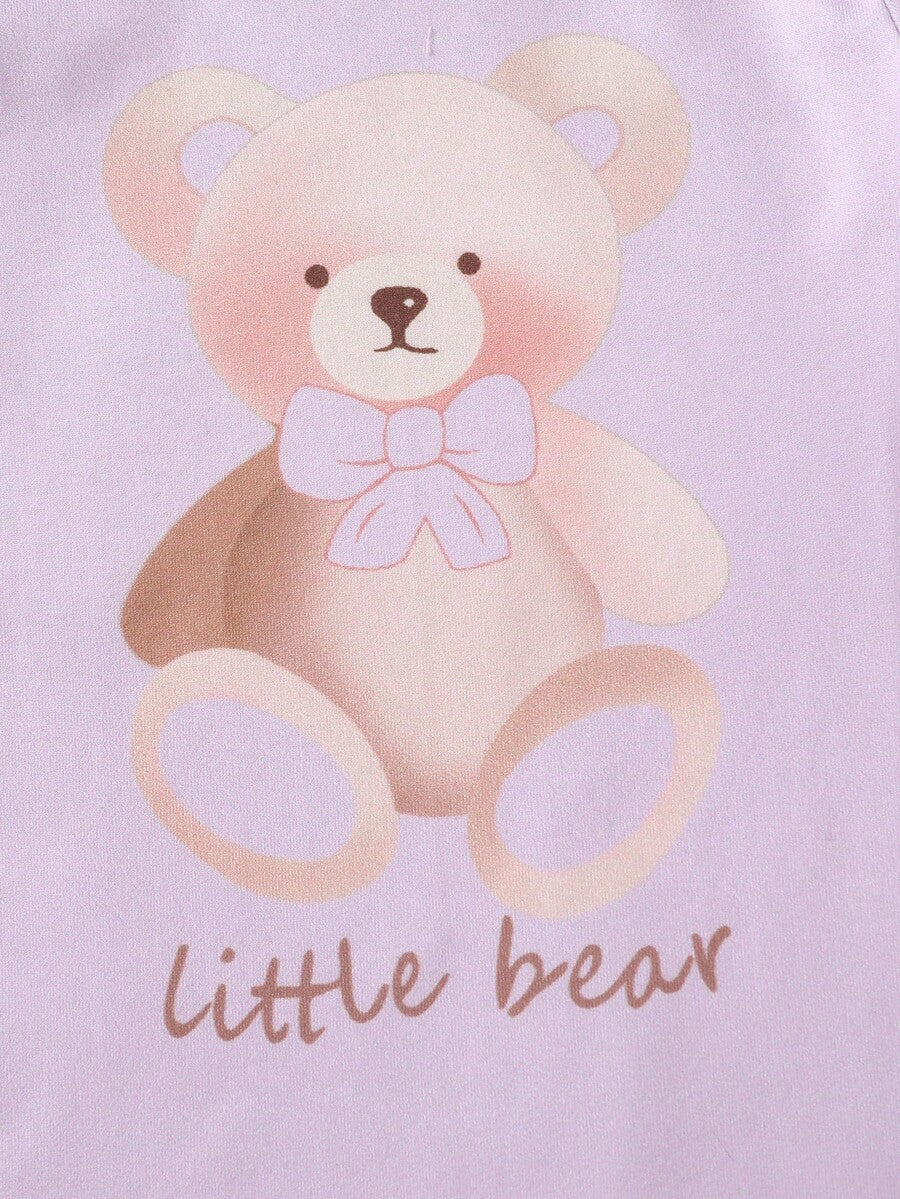 4PCS Newborn Bear & Bow Print Romper Set with Hat & Mittens