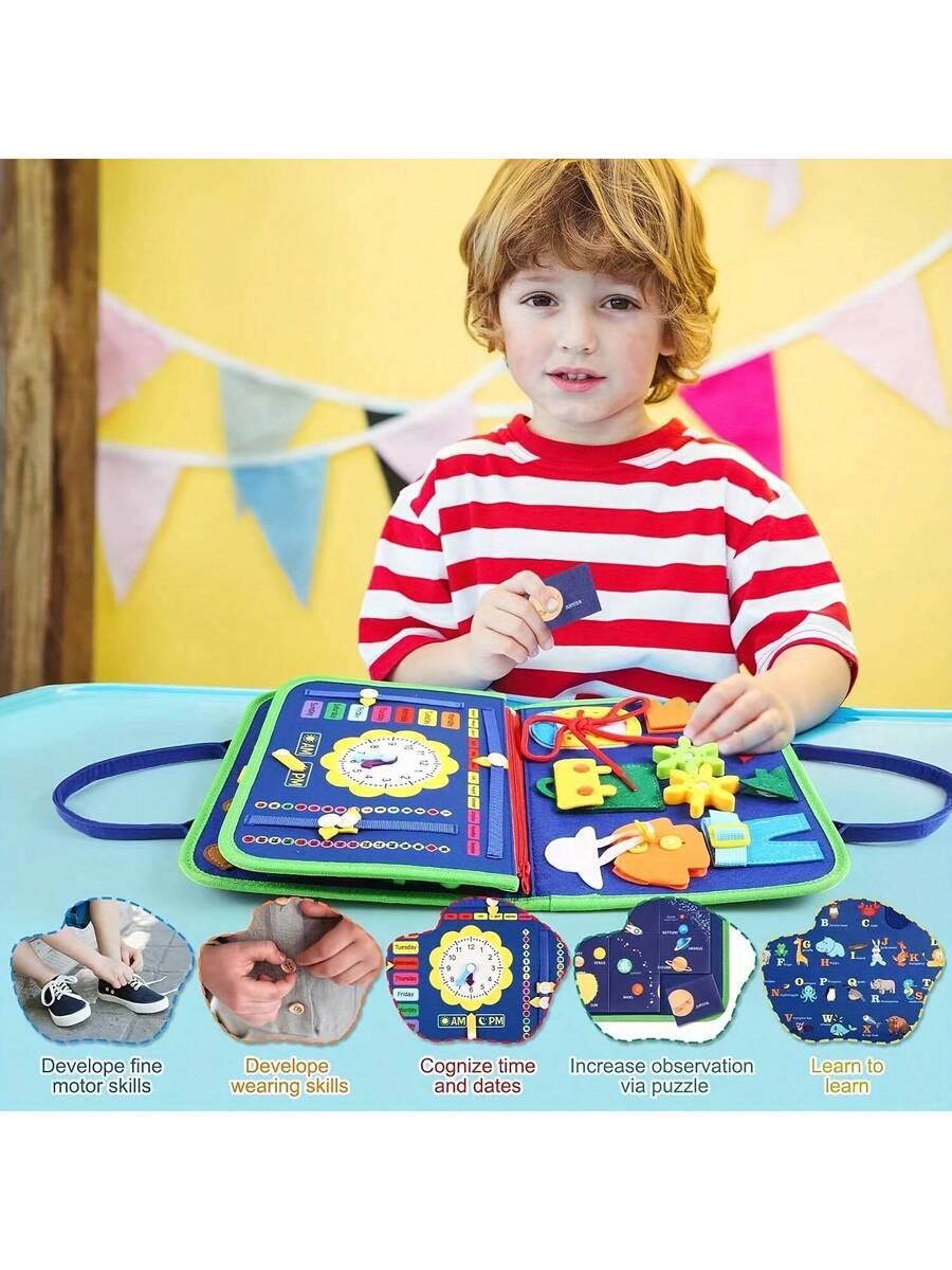 Montessori Busy Board for Toddlers Sensory Activity Book Travel Learning Toy for Fine Motor Skills Development