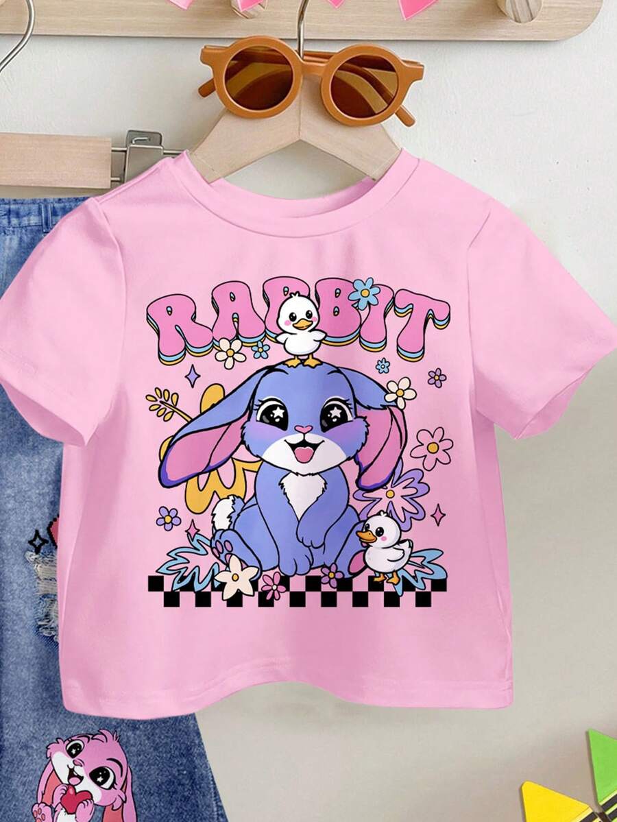 Soft Round Neck Short Sleeve Top and Flexible Flare Leg Trousers Casual Spring Summer Clothes Set for Girls