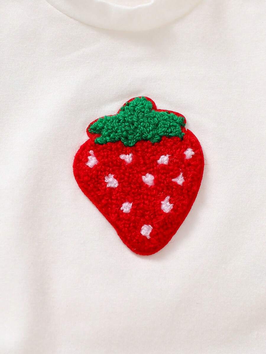 Baby Girl Strawberry Print T Shirt and Pants Set for Cute Summer Daily Wear