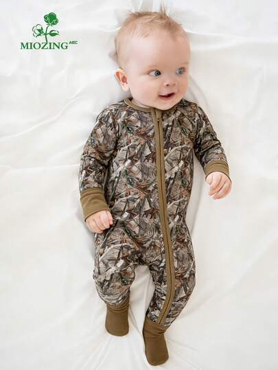Unisex Baby Camouflage Print Long Sleeve Zipper Jumpsuit Autumn Winter Casual Outfit for Daily Wear Photography Halloween Christmas
