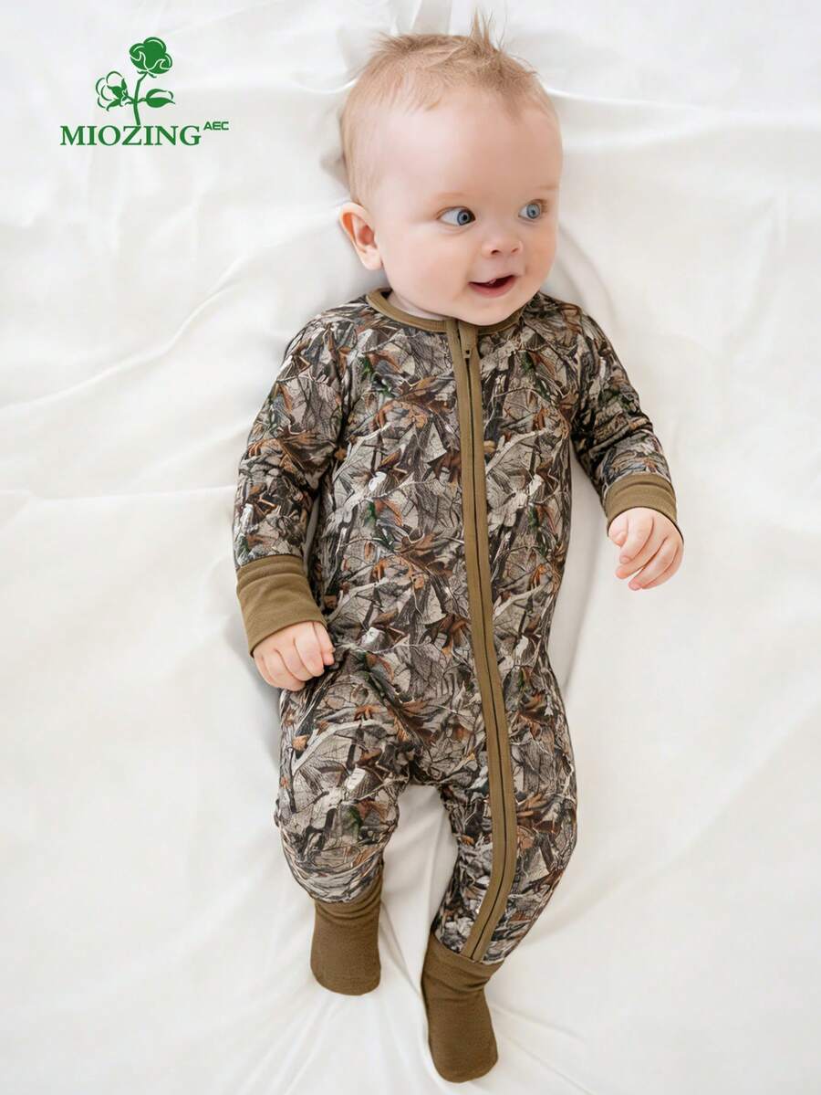 Unisex Baby Camouflage Print Long Sleeve Zipper Jumpsuit Autumn Winter Casual Outfit for Daily Wear Photography Halloween Christmas