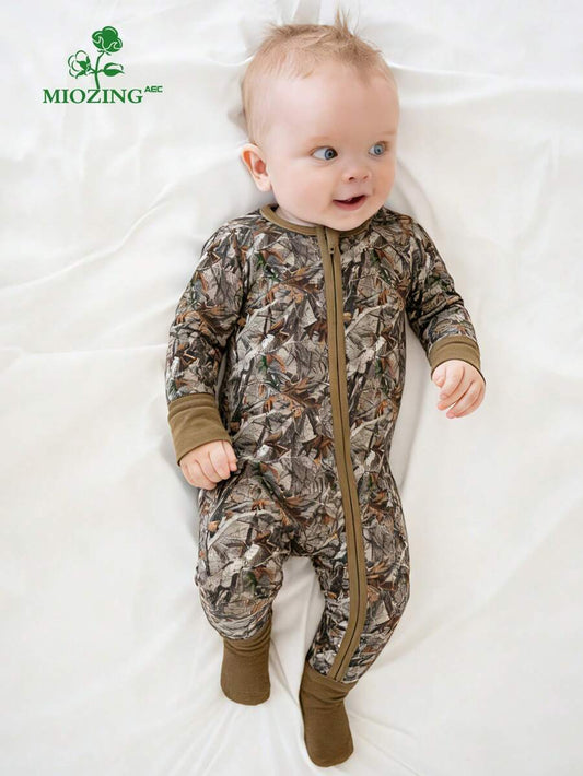 Unisex Baby Camouflage Print Long Sleeve Zipper Jumpsuit Autumn Winter Casual Outfit for Daily Wear Photography Halloween Christmas