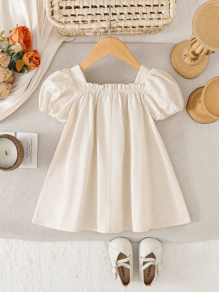 Baby Girl Plaid Bow Detail Short Sleeve Dress Cute Summer Vacation Outfit