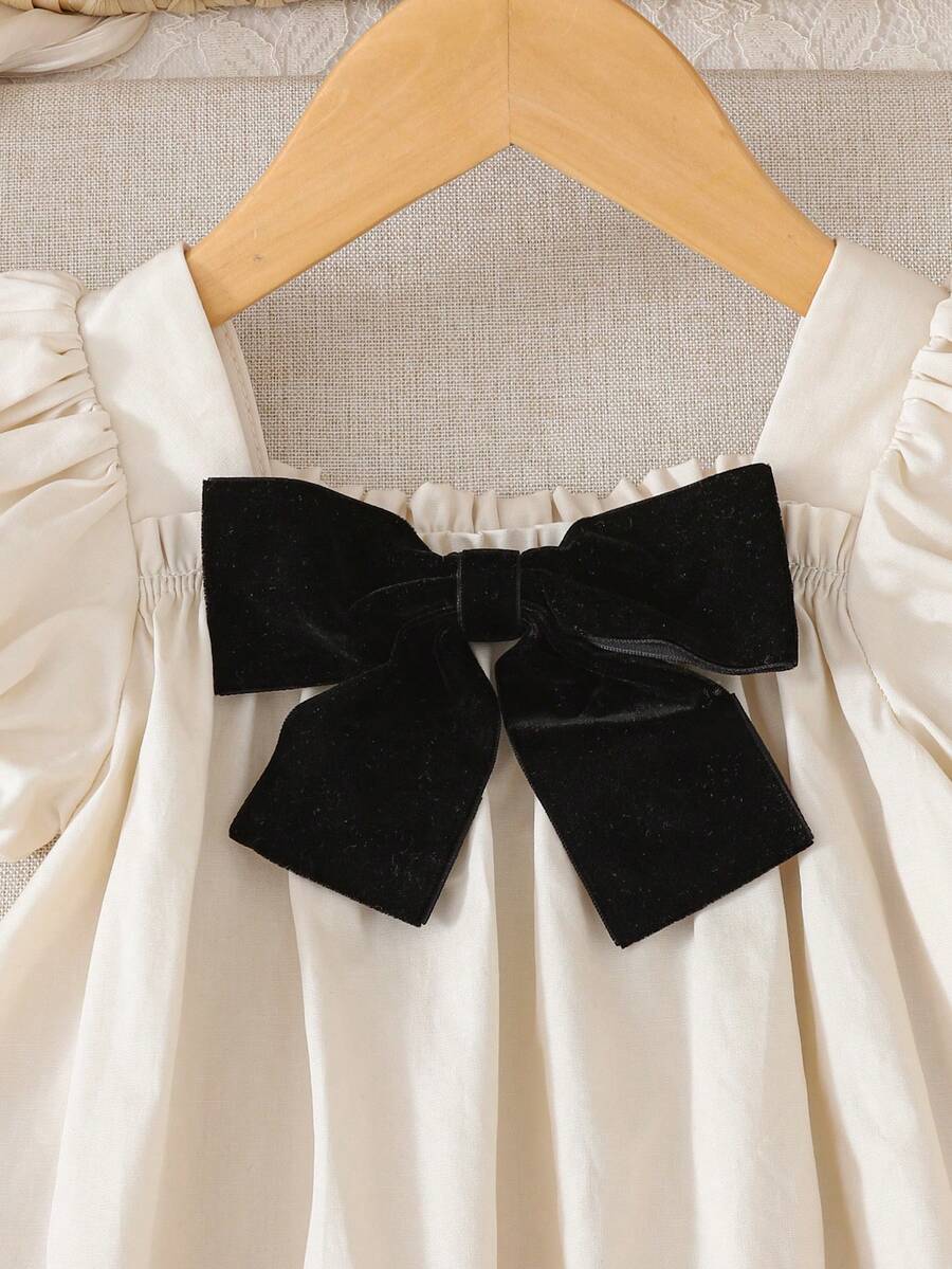 Baby Girl Plaid Bow Detail Short Sleeve Dress Cute Summer Vacation Outfit