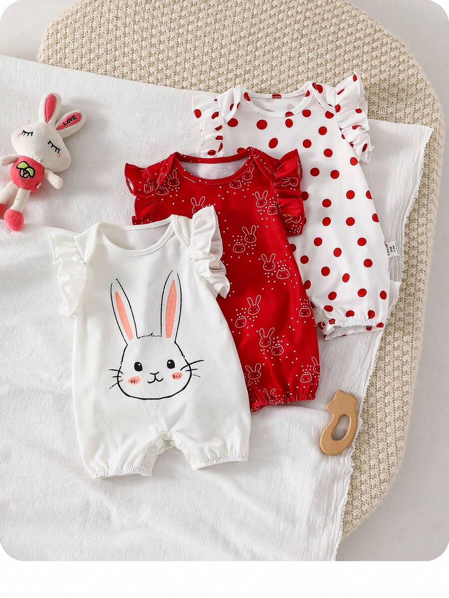 Newborn Soft Knit Summer Romper Set - 3pcs Cute Cartoon Graphic Outfits