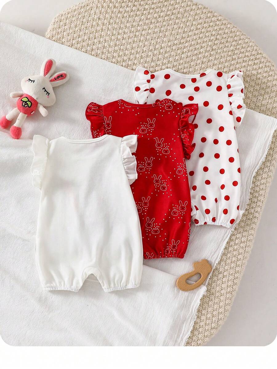 Newborn Soft Knit Summer Romper Set - 3pcs Cute Cartoon Graphic Outfits