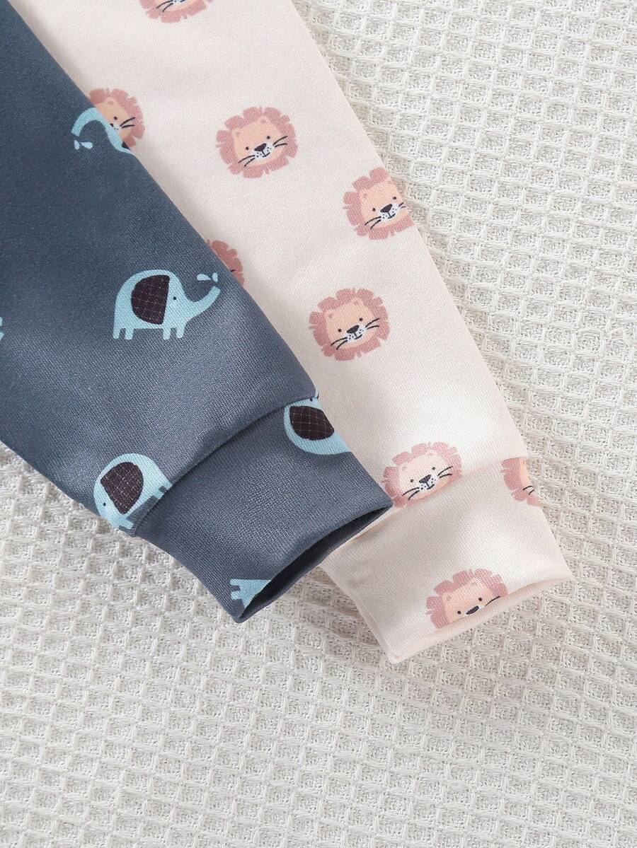 4pcs 2sets Lion and Elephant Baby Boys Pajama Set for Comfortable Daily Sleepwear