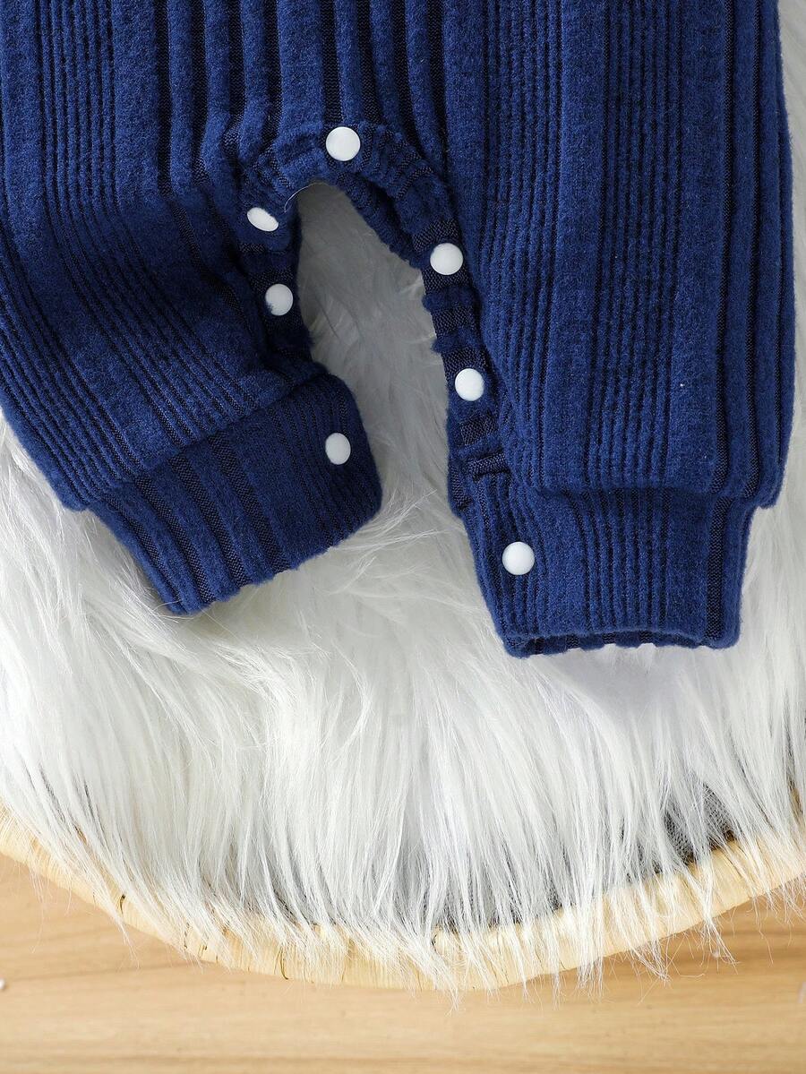 Baby Ribbed Knit Long Sleeve Jumpsuit Set with Matching Hat for Daily Wear