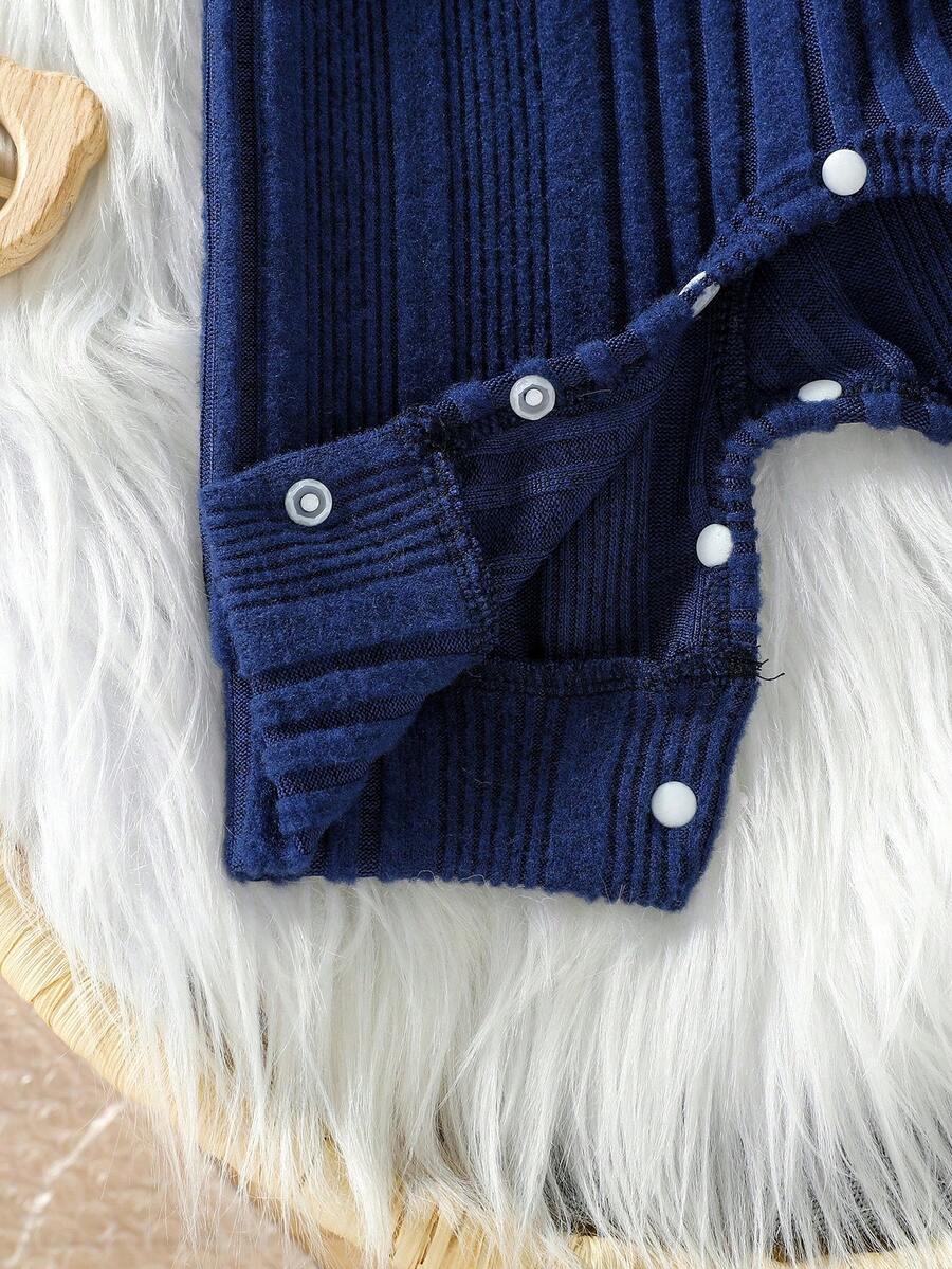 Baby Ribbed Knit Long Sleeve Jumpsuit Set with Matching Hat for Daily Wear