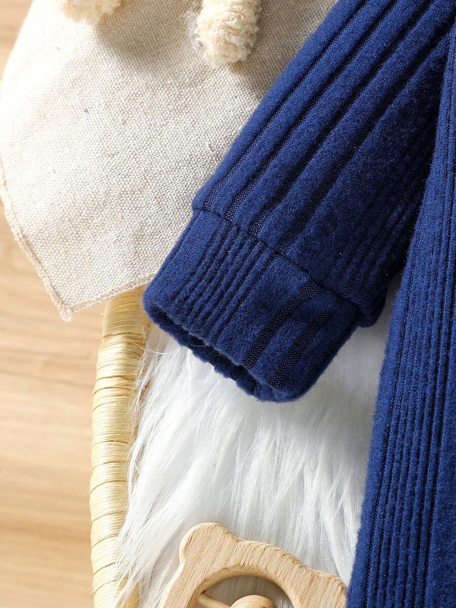 Baby Ribbed Knit Long Sleeve Jumpsuit Set with Matching Hat for Daily Wear
