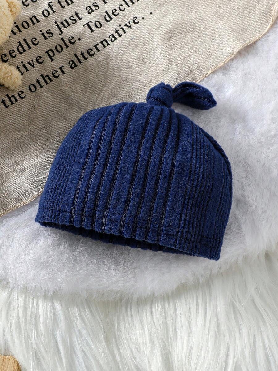Baby Ribbed Knit Long Sleeve Jumpsuit Set with Matching Hat for Daily Wear