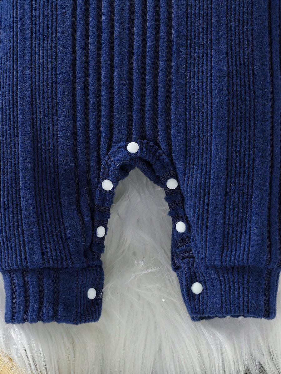 Baby Ribbed Knit Long Sleeve Jumpsuit Set with Matching Hat for Daily Wear