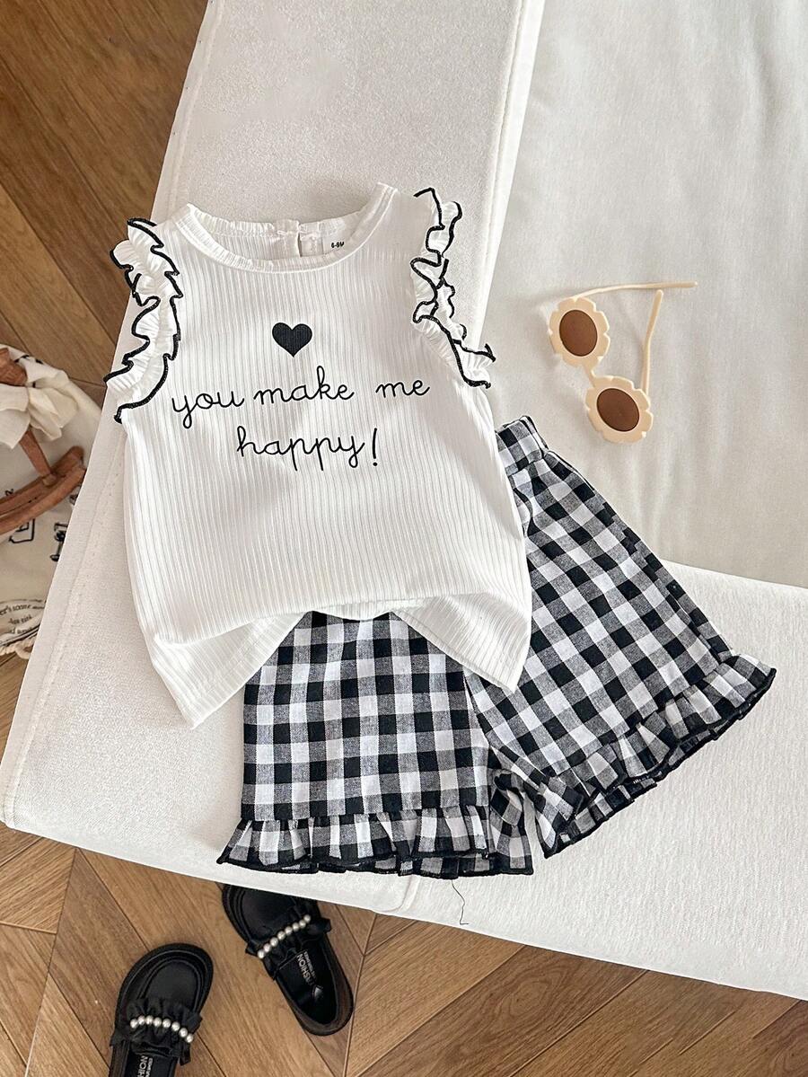Cute Two Piece Summer Clothing Set For Little Girls Jacquard Style
