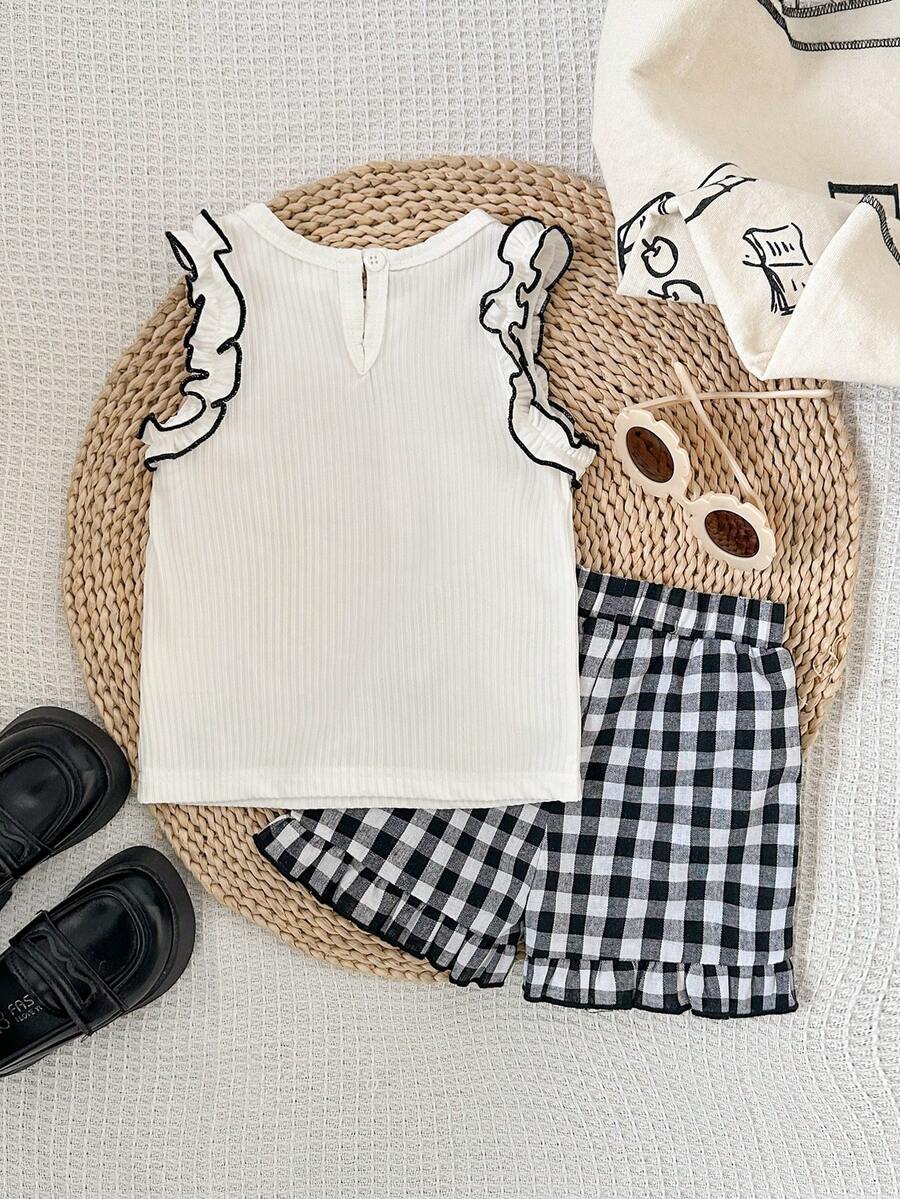 Cute Two Piece Summer Clothing Set For Little Girls Jacquard Style