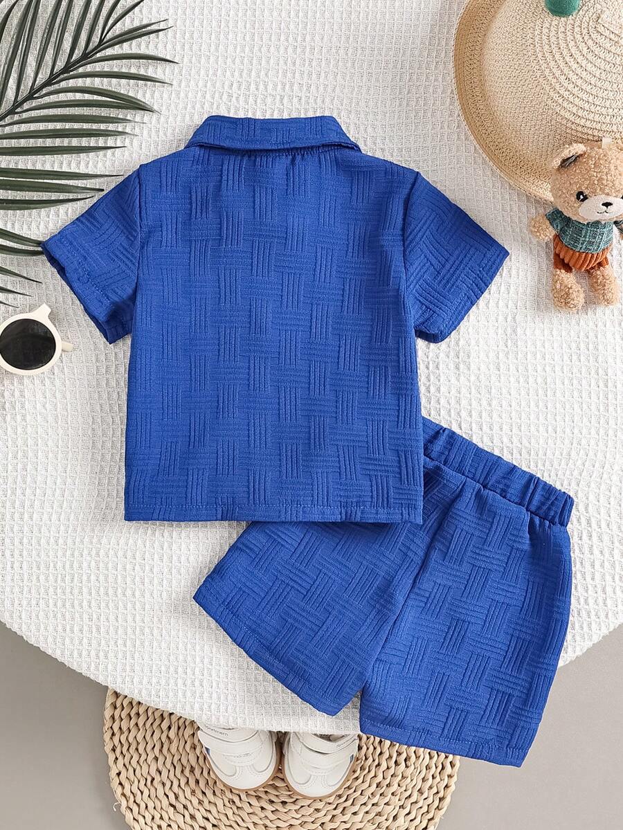 2-Piece Baby Boy Textured Bear Embroidery Shirt and Shorts Set