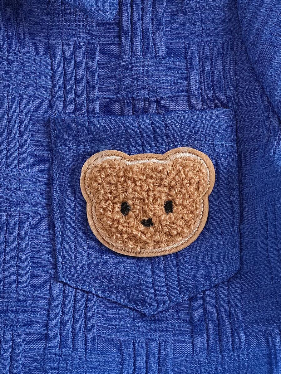 2-Piece Baby Boy Textured Bear Embroidery Shirt and Shorts Set