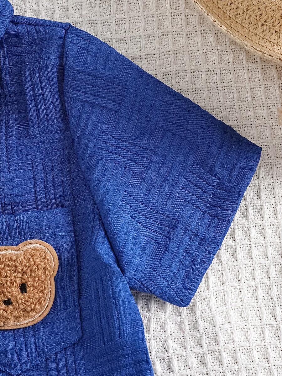 2-Piece Baby Boy Textured Bear Embroidery Shirt and Shorts Set