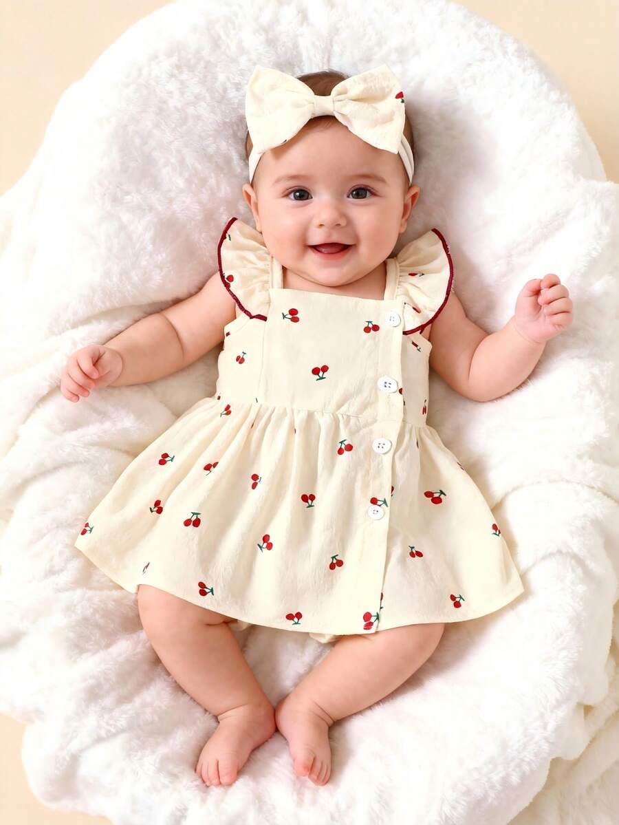 2PCS Baby Watercolor Floral Dress and Hairband Set for Cute Summer Outings