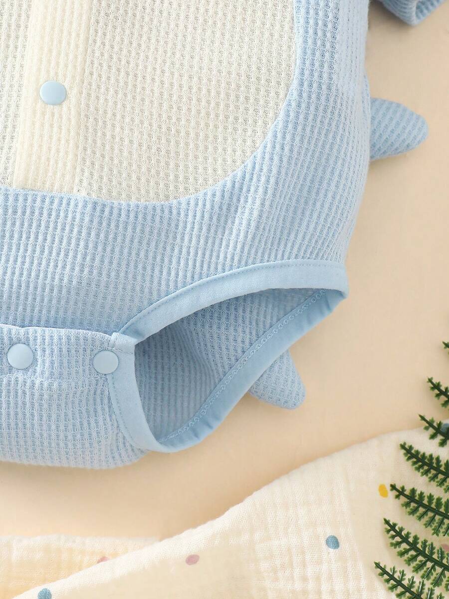 Shark Theme Hooded Romper with 3D Embroidery for Cute Summer Daily Wear