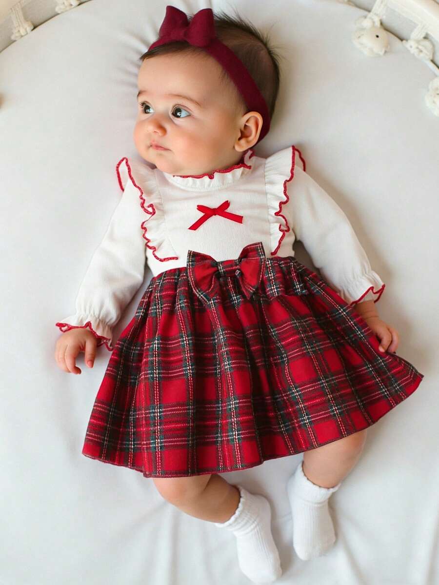 Baby Heart Pattern Dress and Headband Set for Cute All Season Daily Wear