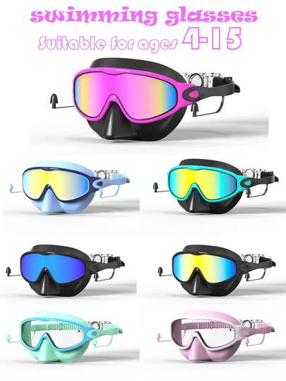 Kids Anti Fog Swimming Goggles with Nose Clip Waterproof Swim Glasses for Children Ages 4-15