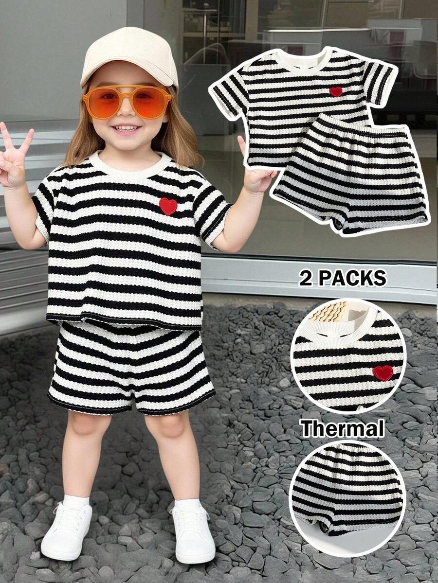 Rainbow Top And Elastic Waist Shorts Set For Toddler Girls Casual Wear