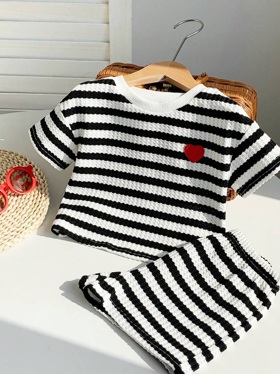 Rainbow Top And Elastic Waist Shorts Set For Toddler Girls Casual Wear