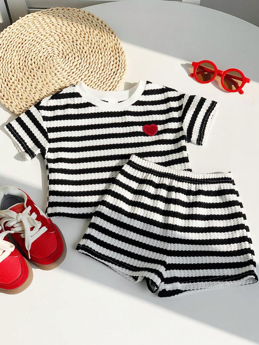 Rainbow Top And Elastic Waist Shorts Set For Toddler Girls Casual Wear