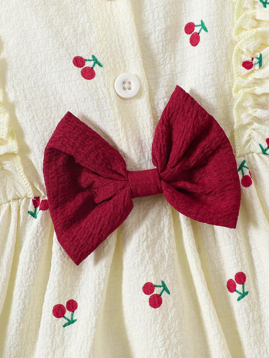 Baby Cherry Print Sleeveless Dress and Red Hat Set for Cute Summer Outings