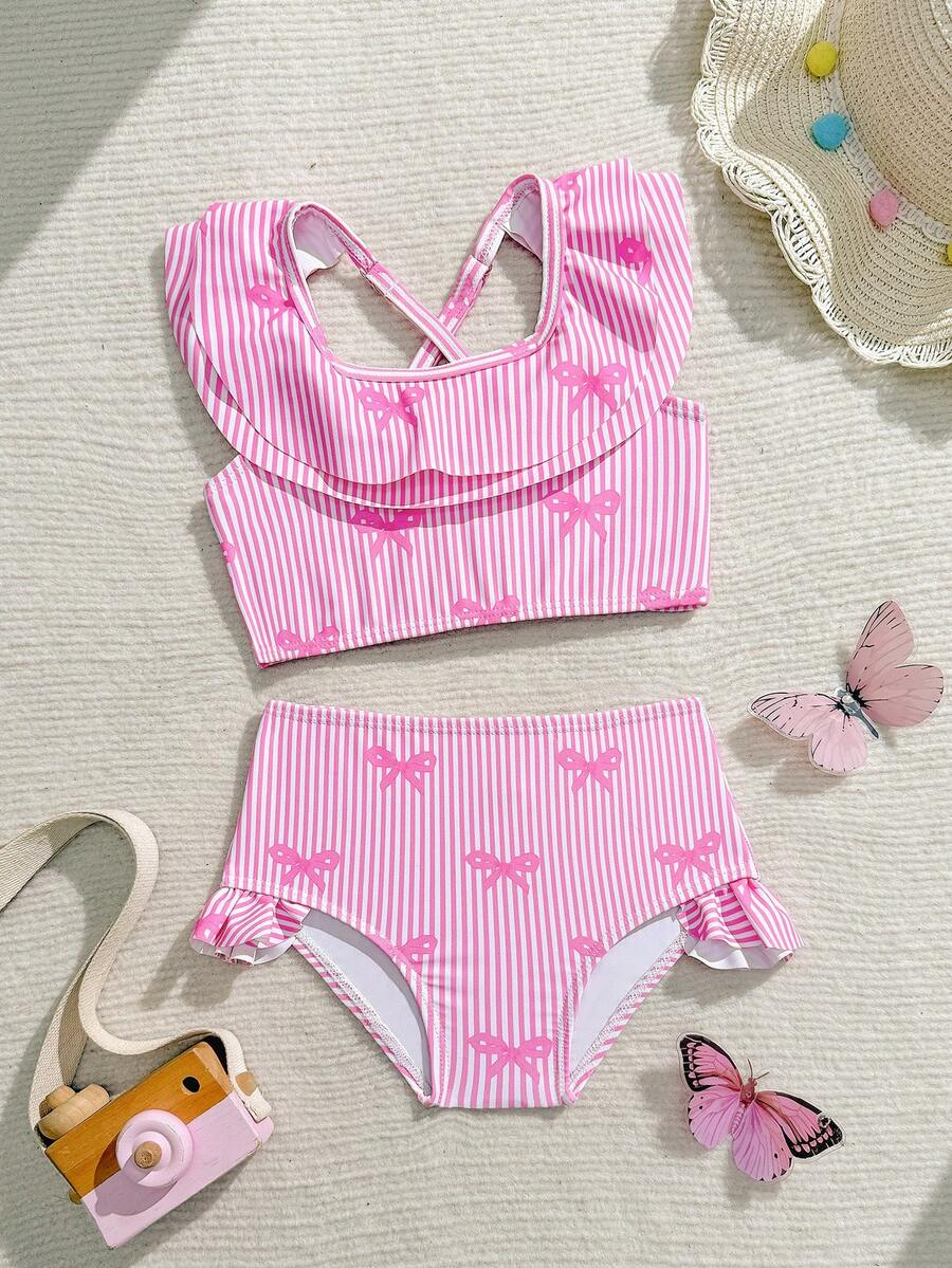 Baby Girls Leopard Print Bikini Set With Ruffle Trim Cute Summer Swimwear