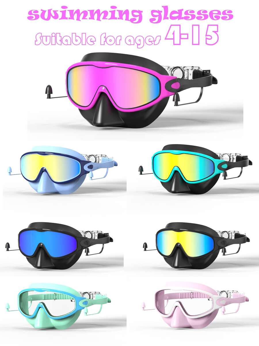 Kids Anti Fog Swimming Goggles with Nose Clip Waterproof Swim Glasses for Children Ages 4-15