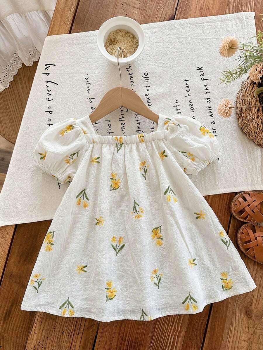 Baby Girl Plaid Bow Detail Short Sleeve Dress Cute Summer Vacation Outfit