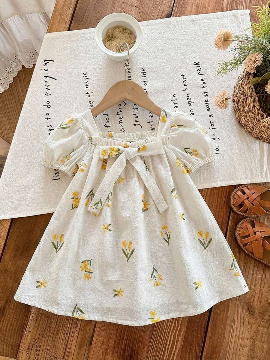 Green Plaid Short Sleeve Dress for Baby Girls - Cute Bow Accent Summer Outfit