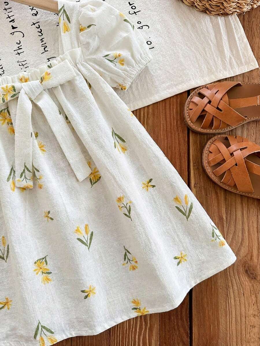 Green Plaid Short Sleeve Dress for Baby Girls - Cute Bow Accent Summer Outfit