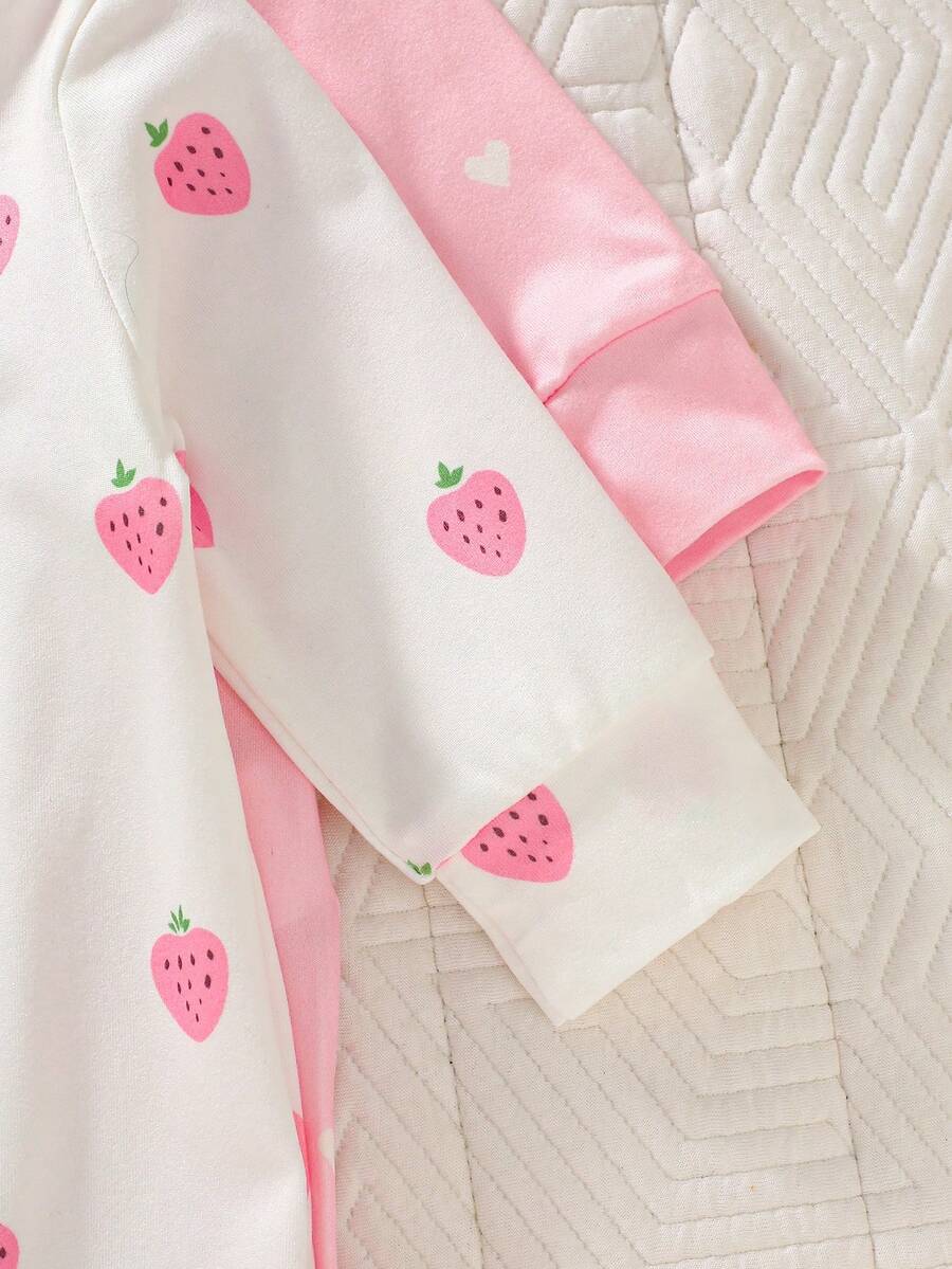 2PCS Baby Strawberry Print Long Sleeve Romper Set for Spring and Autumn Wear