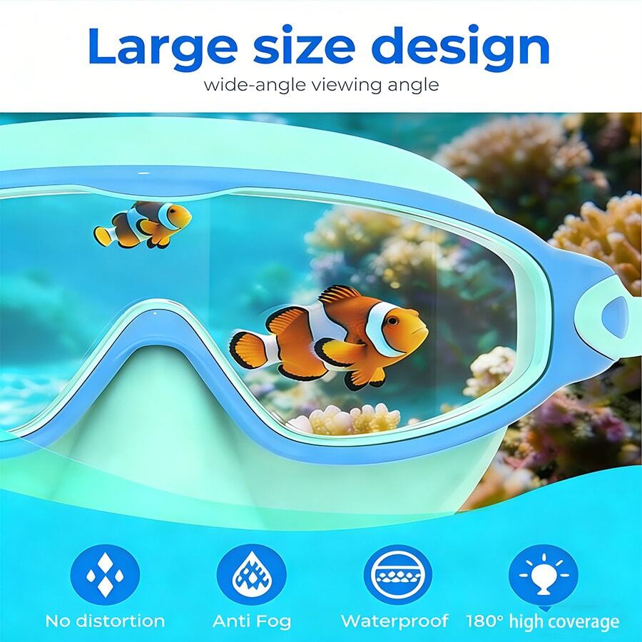 Kids Anti Fog Swimming Goggles with Nose Clip Waterproof Swim Glasses for Children Ages 4-15