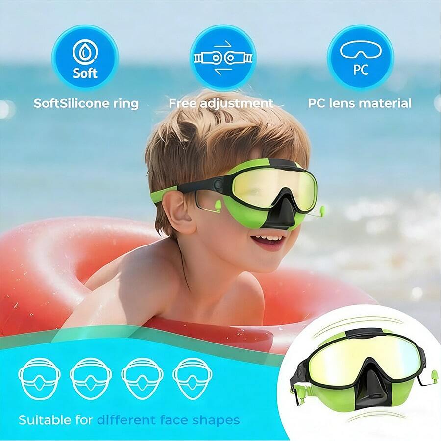 Kids Anti Fog Swimming Goggles with Nose Clip Waterproof Swim Glasses for Children Ages 4-15