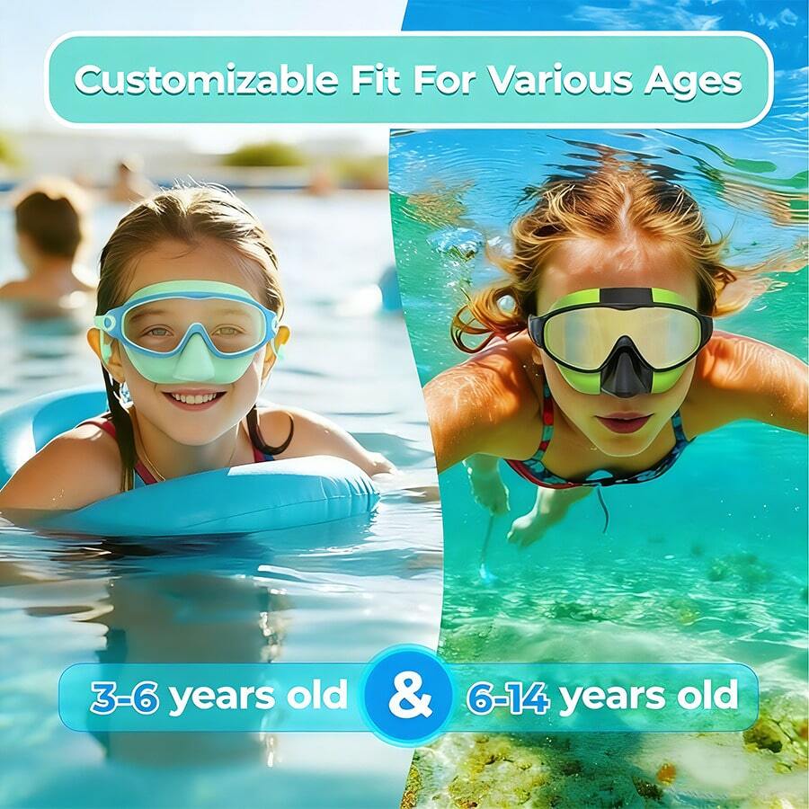 Kids Anti Fog Swimming Goggles with Nose Clip Waterproof Swim Glasses for Children Ages 4-15