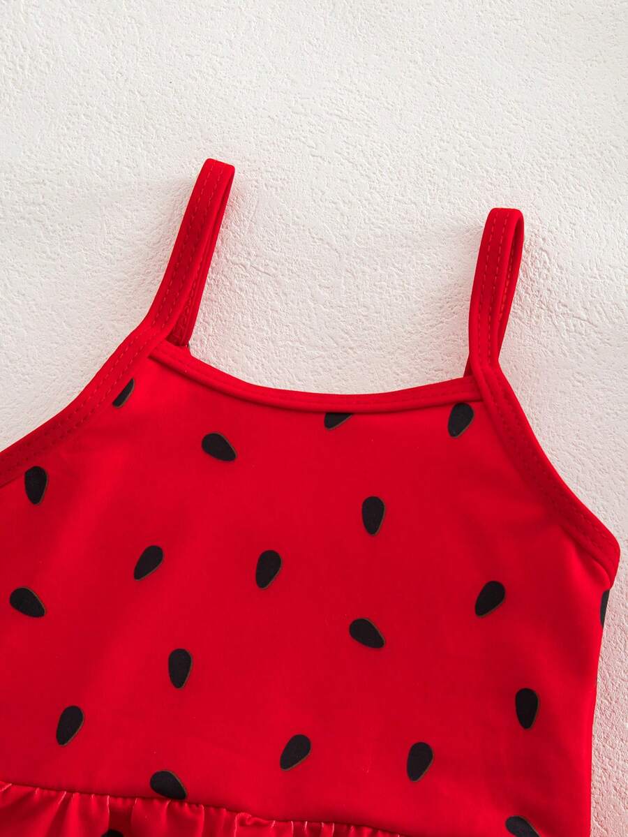 Baby Watermelon Print Ruffle Sleeveless One-Piece Swimsuit for Summer Beach Days