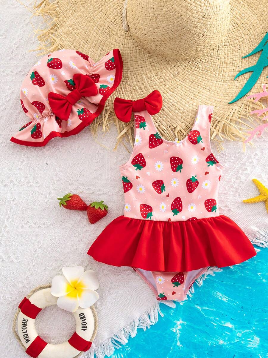 Baby Girls Minimalist Spaghetti Strap One Piece Swimsuit Casual Summer Beachwear