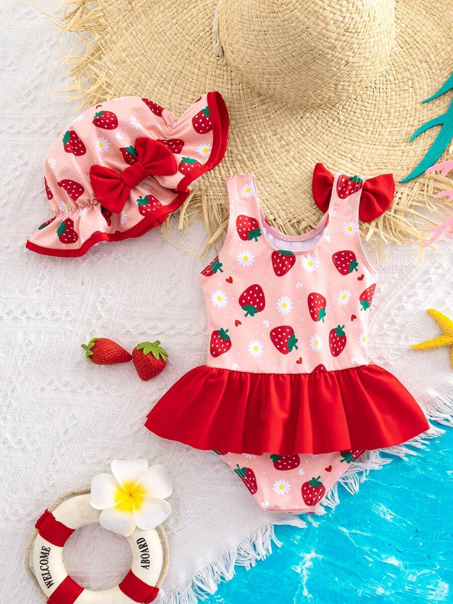 Baby Girls Minimalist Spaghetti Strap One Piece Swimsuit Casual Summer Beachwear