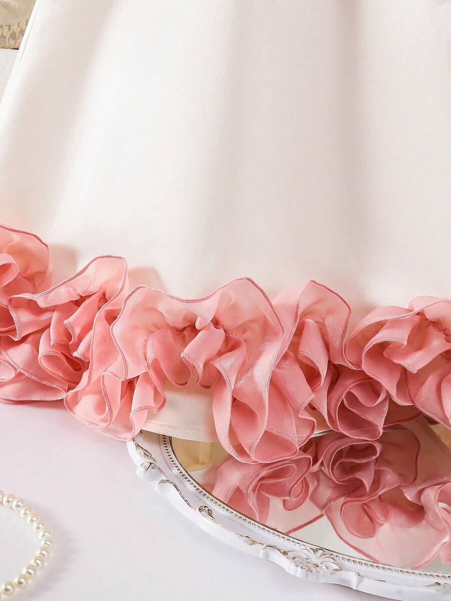 Little Girls Backless Floral Tulle Dress Sweet A Line Princess Party Wear