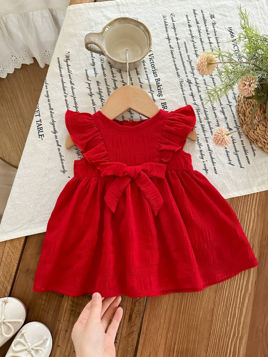 Cozy Pixies Floral Summer Dress - Contrast Color Bow & Waist Tie Detail
